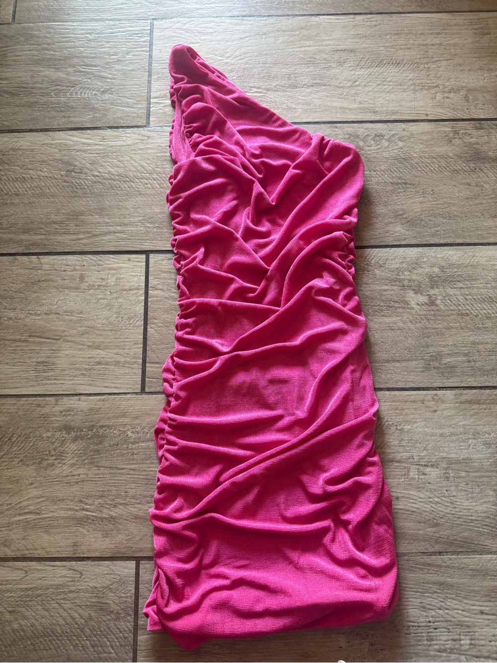 Hot Pink One-Shoulder Ruched Bodycon Dress